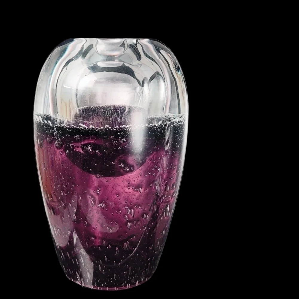 Art glass italian murano style unique air bubble pattern heavy vase